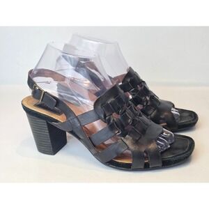 Clarks Black Leather Sandals Heels Women's Size 8 M  Shoes 85399